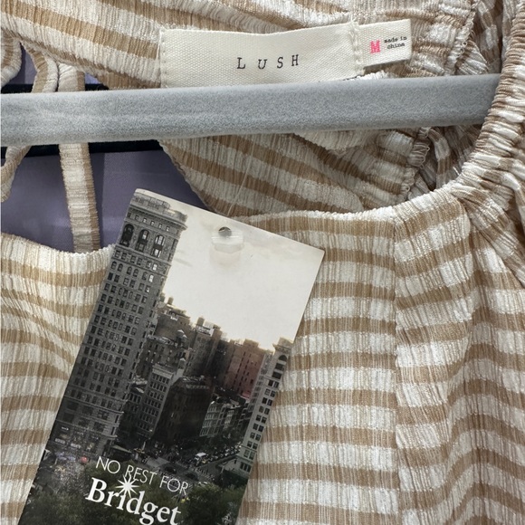 Lush Tan & White Gingham Puff Sleeve Crop Top | NWT Size M - Picture 12 of 12